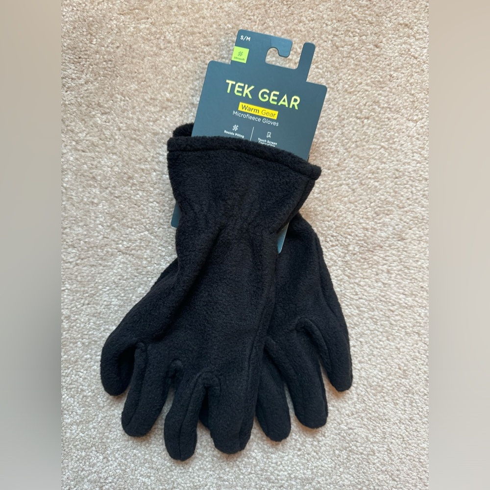 Tek Gear Fleece Gloves Black Men's S/M touchscreen compatible NWT